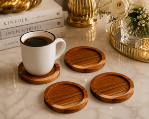 Premium Handcrafted Wooden Round <b>Coaster</b> Set of 4 Natural Wood Tea & Coffee Cup <b>Coasters</b> Heat Resistant <b>Drink</b> Table Protection - Product Image 1