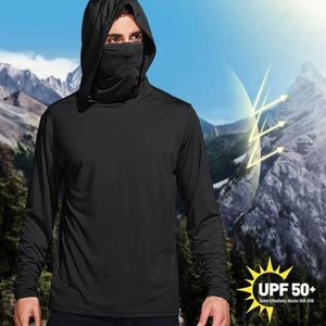 Men's Navy <b>Blue</b> <b>Long</b> <b>Sleeve</b> Hooded UV Protection Shirt Anti-UV Pullover Solid Color Fishing Wear Outdoor Sports - Product Image 6