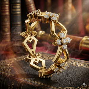 Anillo Floral Geométrico de Oro Amarillo de Lujo para Mujer, Banda Abierta Elegante con Piedra Brillante, Joyería de Moda, Regalo - Product Image 1
