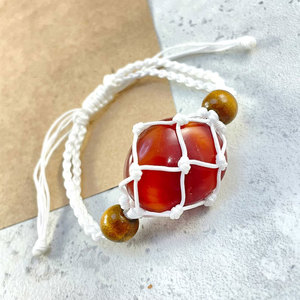 Handmade White Macrame Carnelian <b>Bracelet</b> Natural Red Crystal <b>Adjustable</b> Boho <b>Bracelet</b> with Wooden Beads for Women - Product Image 4