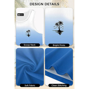 Camiseta sin mangas para hombre, degradado azul y blanco, cuello redondo, secado rápido, informal, con estampado de palmeras - Product Image 6