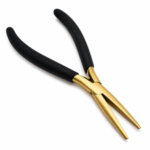 MANAN INSTRUMENTS Pince à extensions capillaires professionnelle en acier inoxydable, finition polie/satinée, poignées noires antidérapantes pour micro-extensions - Product Image 2