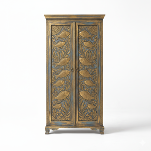 Direct Factory Supply Solid Wood Fish Motif <b>Wardrobe</b> with Multicolor Distressed Finish for Bedroom Interiors at Best Price - Product Image 1