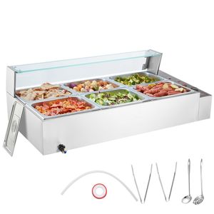 Scaldavivande Commerciale a 6 Vasche, 6 x 8QT, Elettrico, 1500W, in Acciaio Inossidabile, per Buffet, Bain Marie, Attrezzatura per Mantenimento Caldo - Product Image 1