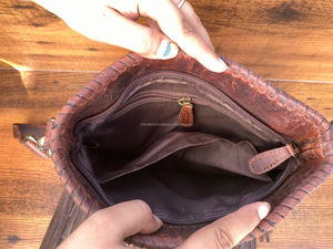 Hot Selling Women's Genuine Leather Crossbody Purse Western Floral Bucket Large Fringe Concealed Carry Zipper Hand Tooled Nylon - Product Image 5