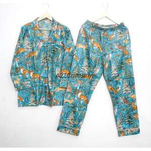 Pijamas Elegantes y Sencillos 100% Algodón Puro Estampado a Mano con Cintura Elástica Transpirable Conjunto de Pijama para Mujer Ropa de Dormir de Manga Larga - Product Image 5