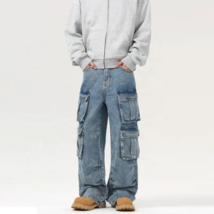 New Style Brand <b>Men's</b> Wide Leg Denim Cargo Biker <b>Jeans</b> Washed Blue Side Pockets Waterproof Breathable Eco-Friendly 2026 - Product Image 4