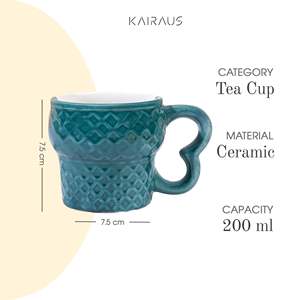 Ensemble de 6 tasses en céramique émaillée, design nordique moderne, vert jade, tasse en forme de cœur en cristal, tasses à thé en grès mat - Product Image 2