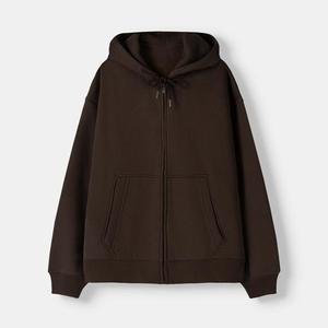 Sudadera con Capucha y Cremallera para Hombre, Talla Grande, Color Sólido, Felpa Francesa, Estilo Casual para Otoño, Corte Regular, Diseño con Bolsillos - Product Image 1