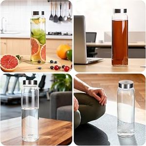 Bouteille d'eau en verre borosilicate haute résistance, à large ouverture, anti-fuite, réutilisable, avec couvercle en acier inoxydable, pour les voyages et le bureau - Product Image 2