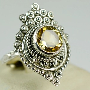 Citrine 925 Sterling <b>Silver</b> Boho <b>Statement</b> Promise <b>Ring</b> for Women Yellow Gemstone Round Jewelry November Birthstone - Product Image 6