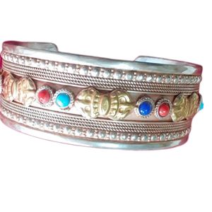 New Arrival Asthamangal Men's Buddhist Mantra Ethnic Fashion Coral Stone <b>Copper</b> Alloy Cuff <b>Bangles</b> - Product Image 6