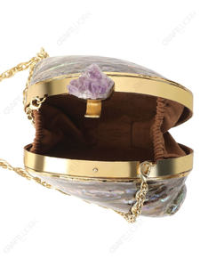 กระเป๋าคลัทช์ทรงวงรีเปลือกหอยเป๋าฮื้อธรรมชาติ พร้อมตัวล็อคคริสตัลอเมทิสต์ หรูหราสำหรับงานกลางคืน เหมาะสำหรับขายส่ง OEM และรับผลิตแบรนด์ส่วนตัว - Product Image 6