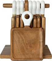Plateaux à charcuterie Jeanne Fitz en bois d'acacia, mini planche de service, support de cuisine pliable, poignées carrées en émail blanc, sans plastique