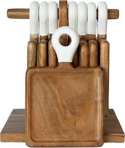 Planches à charcuterie Jeanne Fitz en bois d'acacia, mini-planches de service pour la cuisine, support inclus, poignées en émail blanc, sans plastique, authentiques - Product Image 2