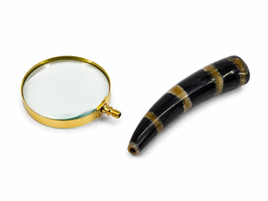 Loupe à poignée en corne vintage, style antique, loupe de lecture portative, cadre en laiton, accessoire de bureau décoratif, cadeau - Product Image 3