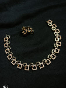 Classic American Ethnic Diamond Bridal Jewelry <b>Set</b> Two-Piece Necklace and Earrings for Wedding Party Fashionable Classic Style - Product Image 4