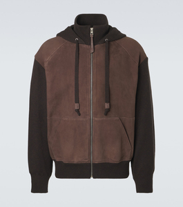 Chaqueta Bomber con Capucha de Gamuza Marrón para Hombre, con Cierre de Cremallera y Mangas Tejidas, Ropa Casual de Otoño, Diseño Casual Elegante - Product Image 1