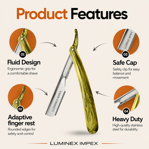 Navaja de Afeitar Recta Vintage Luminex Impex con Mango de Concha de Abulón y Acero al Carbono, Lista para Usar en Barberías y Salones - Product Image 6