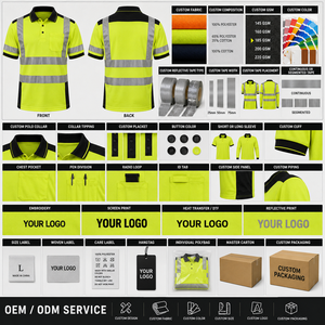 Polo de travail jaune haute visibilité réfléchissant avec bordure noire et poche poitrine, espace pour logo personnalisé - Product Image 3