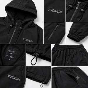 Vocksin <b>Women's</b> Black Waterproof Quick Dry Winter Hooded Windbreaker Tracksuit Lightweight Zipper <b>Jacket</b> Wide Leg Pants Set - Product Image 4