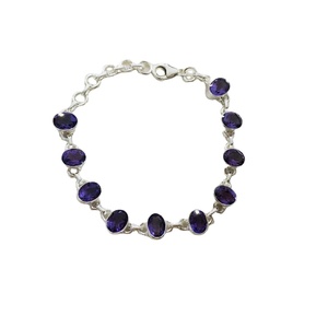 Diseño de moda, pulsera de plata de ley 925 con corte de amatista púrpura, joyería de eslabones de cadena fina ovalada, regalo bonito para fiesta de boda - Product Image 1