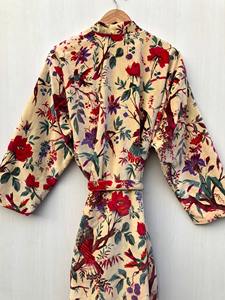 Bata Kimono de Terciopelo con Estampado de Aves: Albornoz de Algodón - Product Image 2