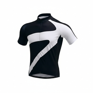 Men Short Sleeve <b>Cycling</b> Jersey Black White Color Blocking Fitted Zipper Closure Moisture Wicking Breathable Summer Wear - Product Image 1