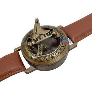 Plated Brass Antique Sundial <b>Compass</b> Wrist Watch with Leather Band-Nautical <b>Navigational</b> Gift for Father Mother Exploring Lovers - Product Image 2