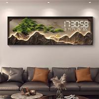 Horloge murale décorative paysagère avec calendrier perpétuel électronique de qualité supérieure, motif pin et paysage, pour salon