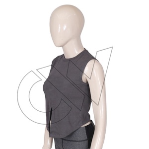 Camiseta sin mangas de punto vintage casual de verano para mujer, cuello redondo, color liso, diseño minimalista con abertura, que absorbe la humedad - Product Image 3