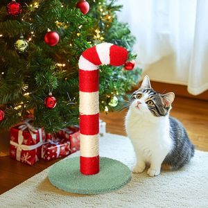 Christmas Cute Candy Cane Cat Scratcher Soft Plushy Cover Indoor Cat Tree with Sisal Scratching Post - Product Image 5