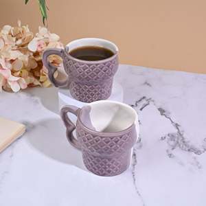 ชุดแก้วเซรามิครูปหัวใจคริสตัลสีเหลืองอำพันนุ่มนวล 2 ใบ - Product Image 1
