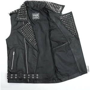Custom Genuine <b>Leather</b> Studded Biker <b>Vest</b> <b>Mens</b> Punk Style Motorcycle <b>Leather</b> Waistcoat With Asymmetrical Zip Closure - Product Image 4