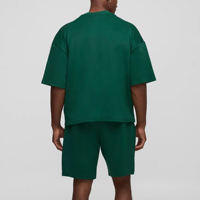 Ensemble 2 pièces pour homme 100% coton, logo imprimé par transfert thermique personnalisé, couleur verte unie, tissé surdimensionné, respirant pour l'été