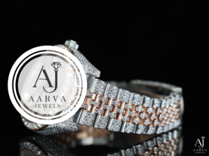 Montre mécanique en acier inoxydable avec incrustation de diamants, bracelet de 20 mm, bicolore, unisexe, cadran rond, style bijou - Product Image 4