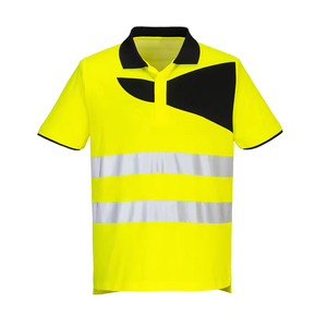 เสื้อโปโลสะท้อนแสงคุณภาพสูง สีตัดกัน ปลอดภัย สีเขียว แขนสั้น แบบเรียบ - Product Image 1