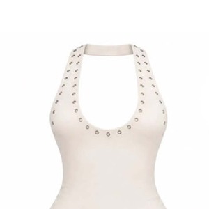 Body ajustado sin mangas con cuello halter para mujer, elástico, transpirable, sexy, con estampado, pañuelo para la cabeza y decoración de remaches, ideal para primavera y verano. - Product Image 3