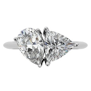 Anillo de compromiso de 2.75 quilates con corte de pera y corte trillón, moissanita VVS1, anillo Toi et Moi para ella, oro blanco de 14 quilates, estilo celebridad. - Product Image 2