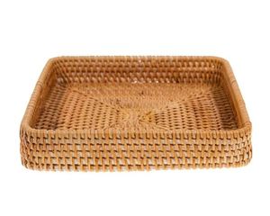 Plateau de service rectangulaire en rotin tressé à la main avec poignées, plateau de petit-déjeuner en osier pour table basse et ustensiles de cuisine - Product Image 1