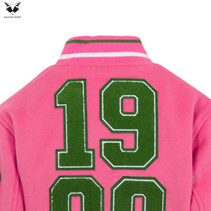 2026 Hot Sale New Arrival Pink Green Embroidery Full Sleeve Turn-down Collar Short Length Autumn Wear For Women Varsity <b>Jackets</b> - Product Image 5