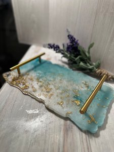 Bandeja de Servicio Minimalista de Resina Hecha a Mano con Cristales y Purpurina, Ideal para Regalos, Personalizable, de Bajo Costo - Product Image 2