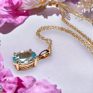 จี้พลอยโทแพซสีฟ้าสไตล์วินเทจ เงินแท้ 925 ชุบทองคำขาว 14K และโรเดียม ของขวัญประจำเดือนธันวาคม - Product Image 3