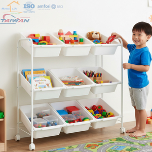 IMade in Taiwan ISO9001 BSCI 9-Bin Rolling Toy Storage <b>Trolley</b> Multifunctional Organizer for Home - Product Image 5