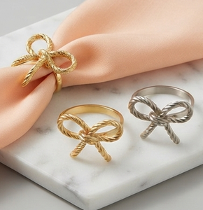 En gros, Anneau de serviette créatif en forme de nœud or rose et argent pour centre de table, pour fêtes, restaurants et hôtels - Product Image 1