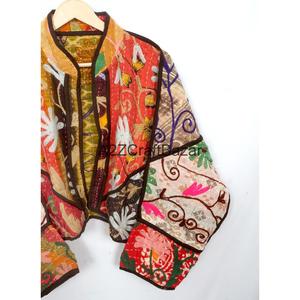 Indian Handmade Vintage <b>Kantha</b> Quilted 100% Cotton Breathable Printed Nonwoven <b>Jacket</b>-Designer Boho Hippie Coat - Product Image 3