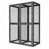 Cage de rangement à double verrouillage indépendant pour appartement, avec cadre en tube carré noir thermolaqué et grille en fil métallique soudé à deux niveaux