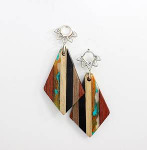 Pendientes Colgantes Geométricos de Plata de Ley con Turquesa y Detalles de Resina de Madera, Joyería Minimalista Hecha a Mano, Proveedor Mayorista - Product Image 6