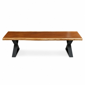 Solid Suar Wood X-Forge <b>Bench</b> Metal <b>Leg</b> Minimalist Industrial Modern Premium Natural Edge for Home Furniture Hotel Restaurant - Product Image 2