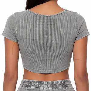 Top Corto de Algodón con Lavado Ácido para Mujer, de Alta Calidad, Nuevo y Elegante, Transpirable, Diseño Único con Cordones, Ropa de Verano Tellus, Venta al Por Mayor en Línea - Product Image 5